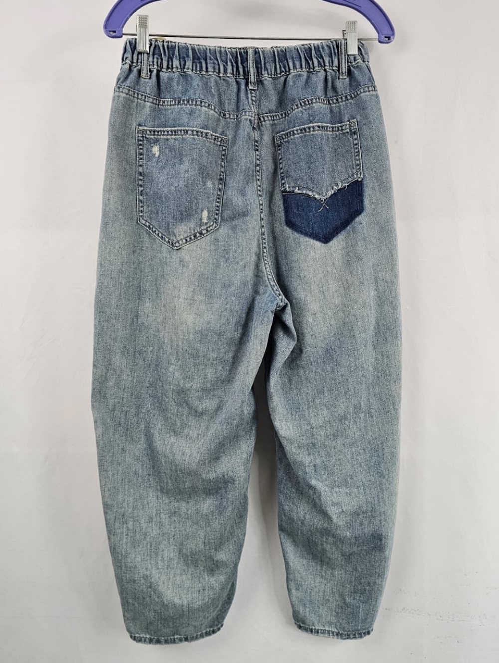Azahapa Distressed Denim Elastic Waist Harem Pants, Sz XL